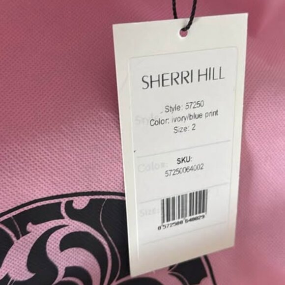 Gorgeous Sherri Hill Blue and White Floral Prom Dress - Picture 6 of 7